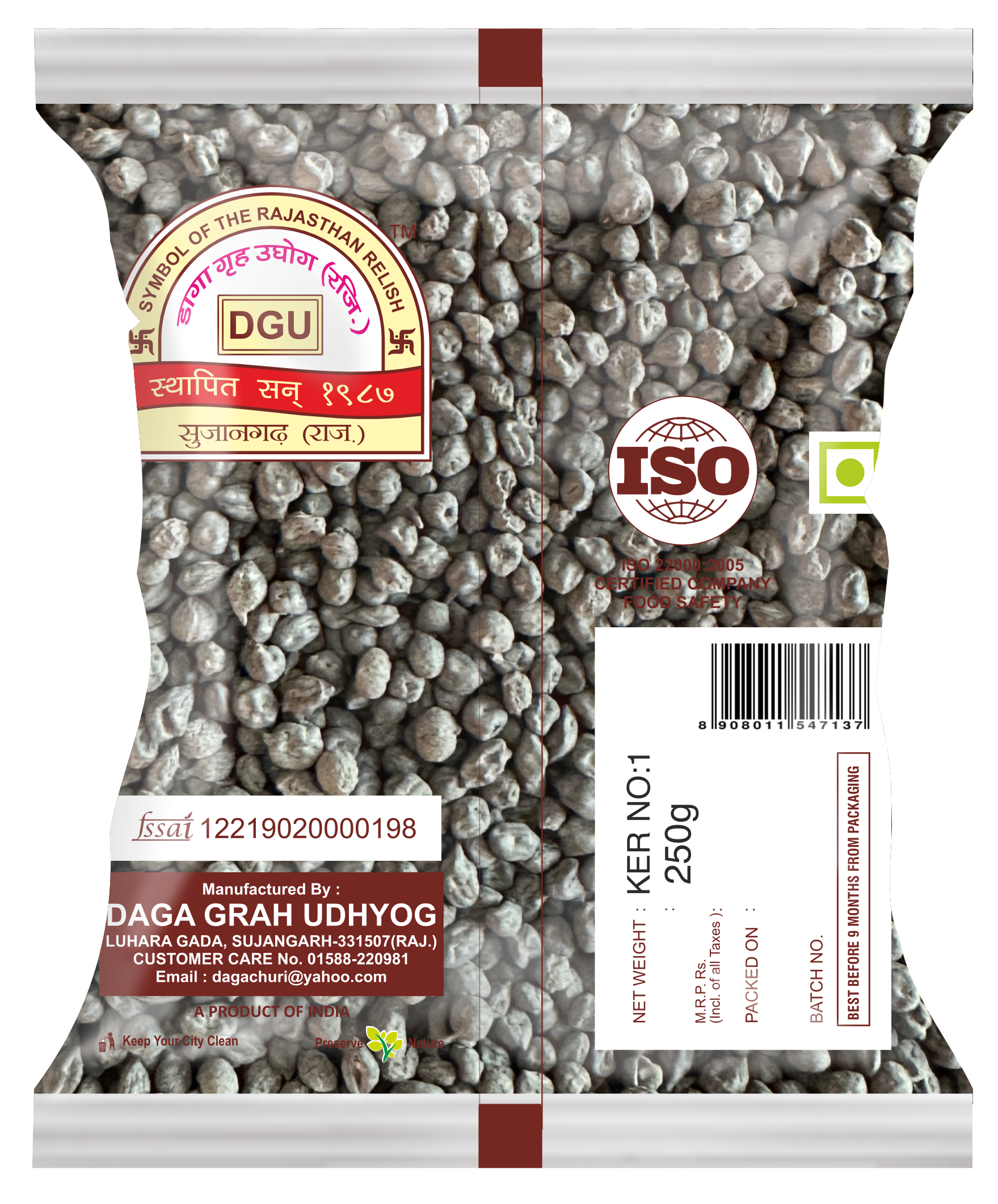 Packaged product with visible branding and labels on a white background